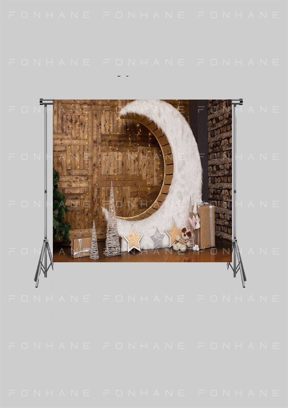 Ahşap Ay Yatak Uyku Temalı Zeminsiz Çocuk Kumaş Fotoğraf Fonu( 2X1.5 MT)