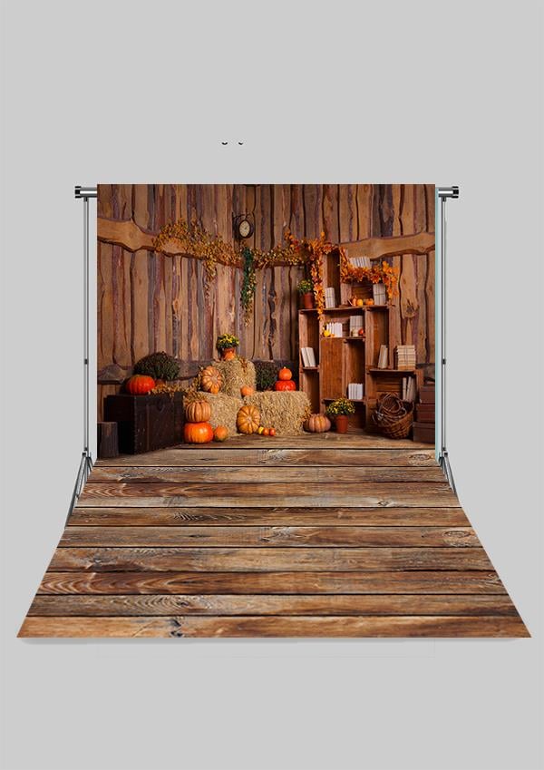 Ahşap Çiftlik Temalı Balkabaklı Zeminli Çocuk Kumaş Fotoğraf Fonu( 2X2,5 MT)