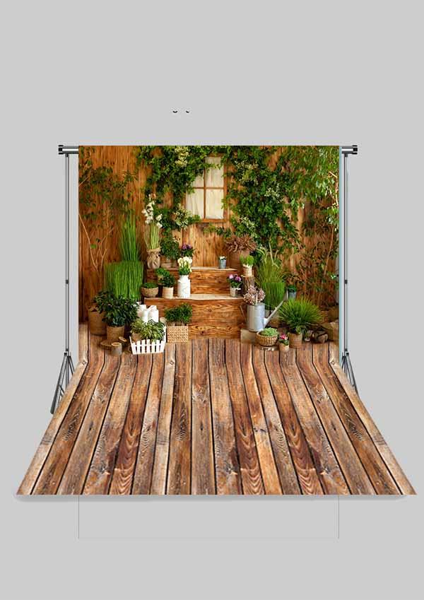 Ahşap Pencereli Çiçek Dekorlu Çocuk Kumaş Fotoğraf Fonu( 2X2,5 MT)