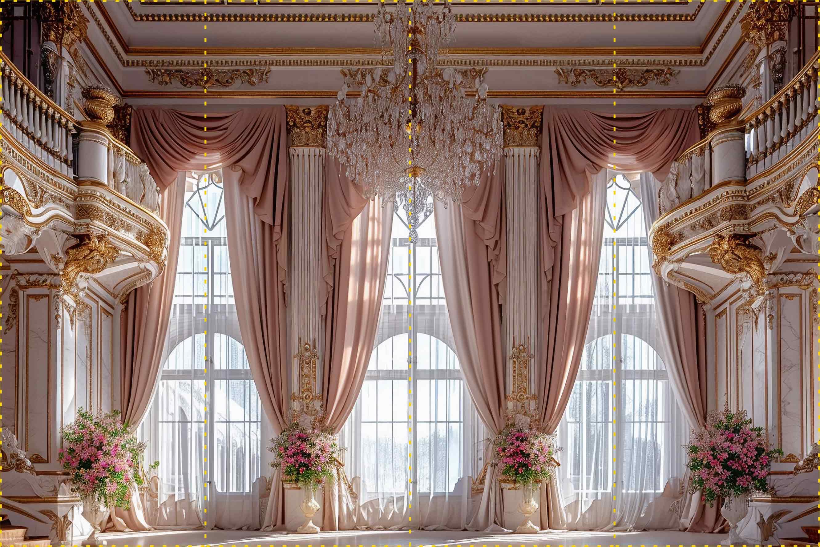 Altın Kaplama Gold Süslemeli Saray ve Perdeler - Organizasyon ve Fotoğraf Fonu  - Katlanır Kırışmaz Kumaş - Üç Boyutlu Fotoğraf Fonu - Fabric Backdrop