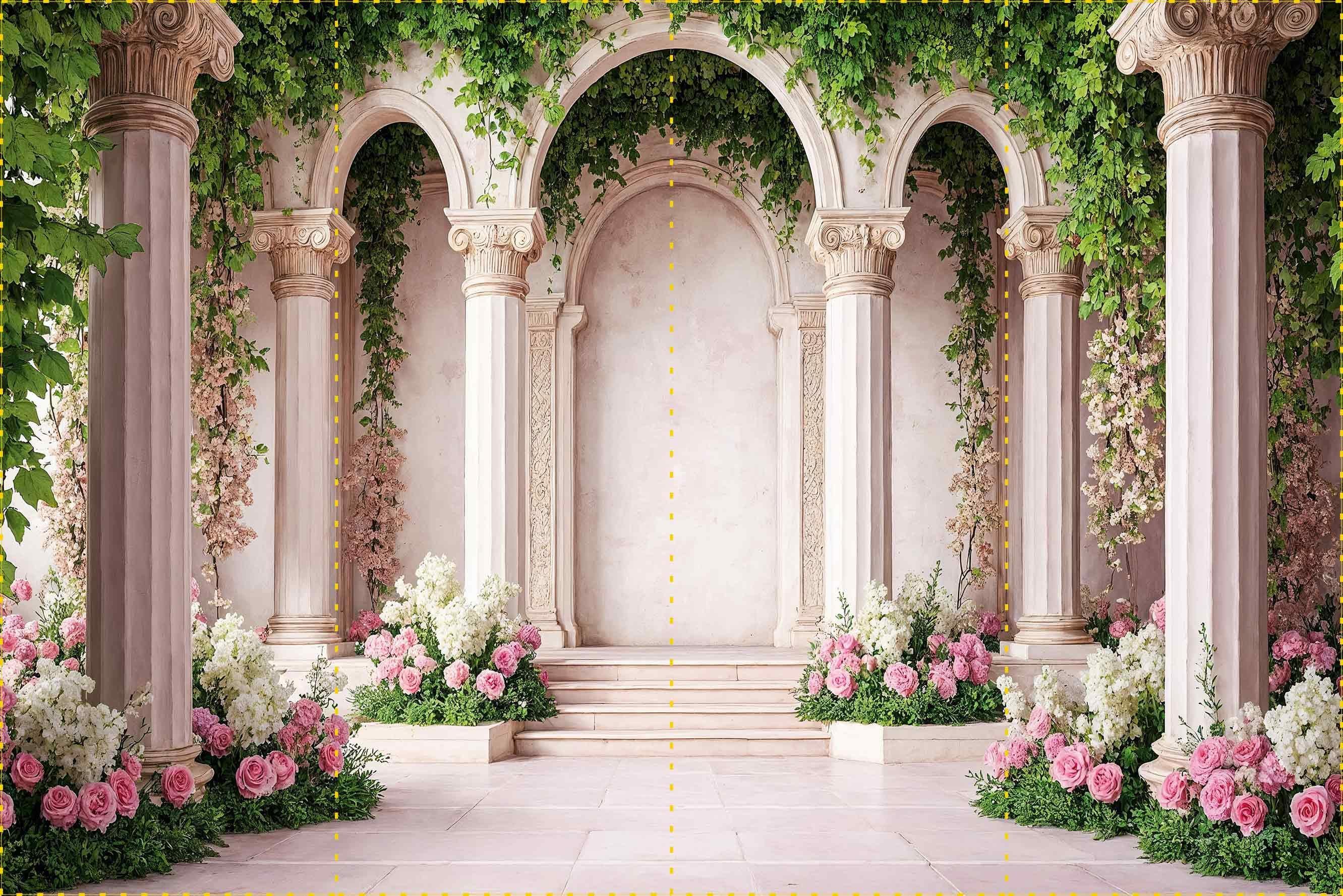 Asma yapraklar ve Beyaz sütunlar - Organizasyon ve Fotoğraf Fonu  - Katlanır Kırışmaz Kumaş - Üç Boyutlu Fotoğraf Fonu - Fabric Backdrop
