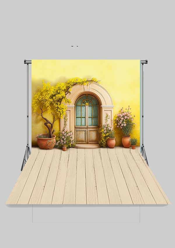 Bahar Çiçekleri ve Otantik Kapı Çocuk Kumaş Fotoğraf Fonu( 2X2,5 MT)
