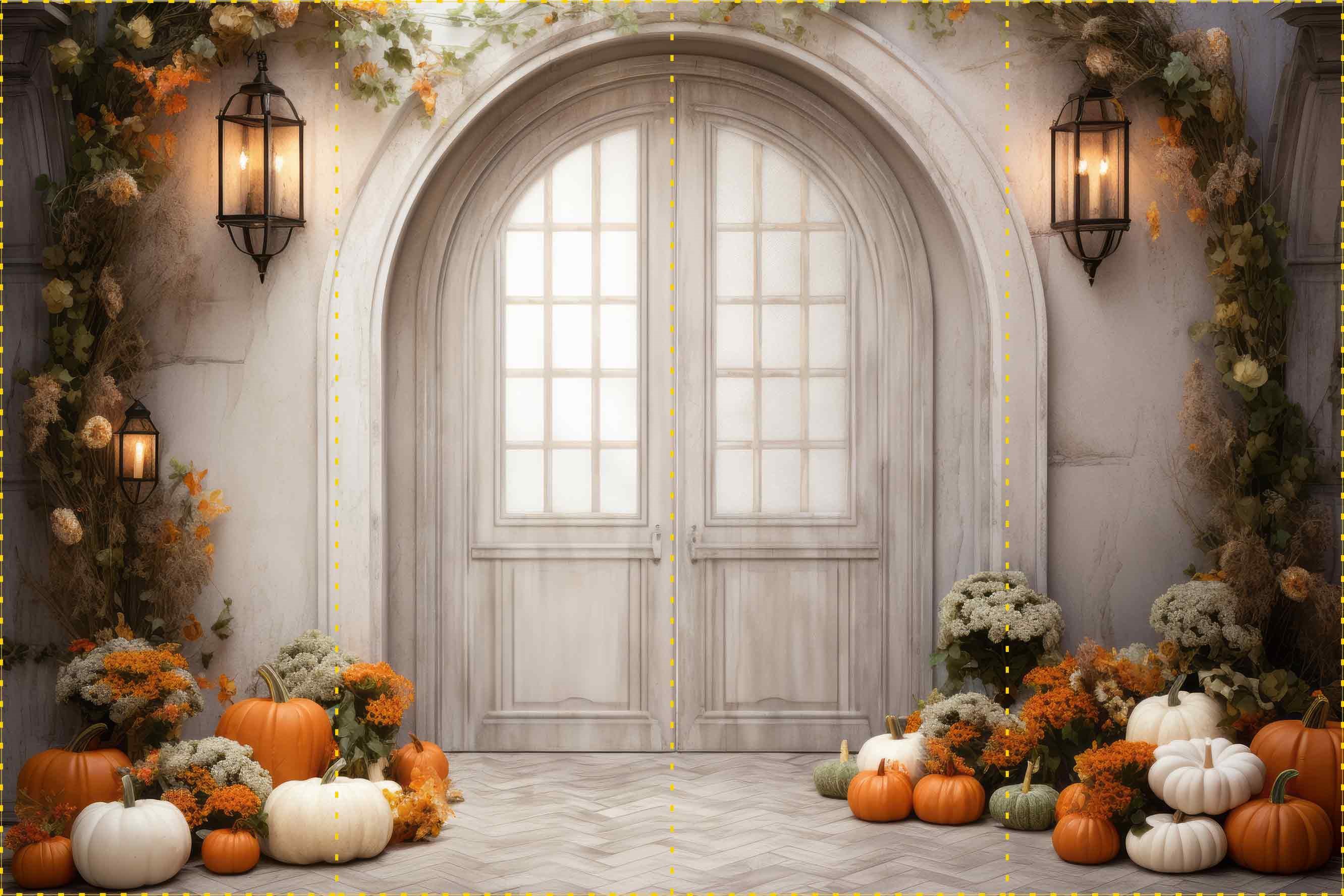 Balkabağı ve Beyaz Kapı - Organizasyon ve Fotoğraf Fonu  - Katlanır Kırışmaz Kumaş - Üç Boyutlu Fotoğraf Fonu - Fabric Backdrop
