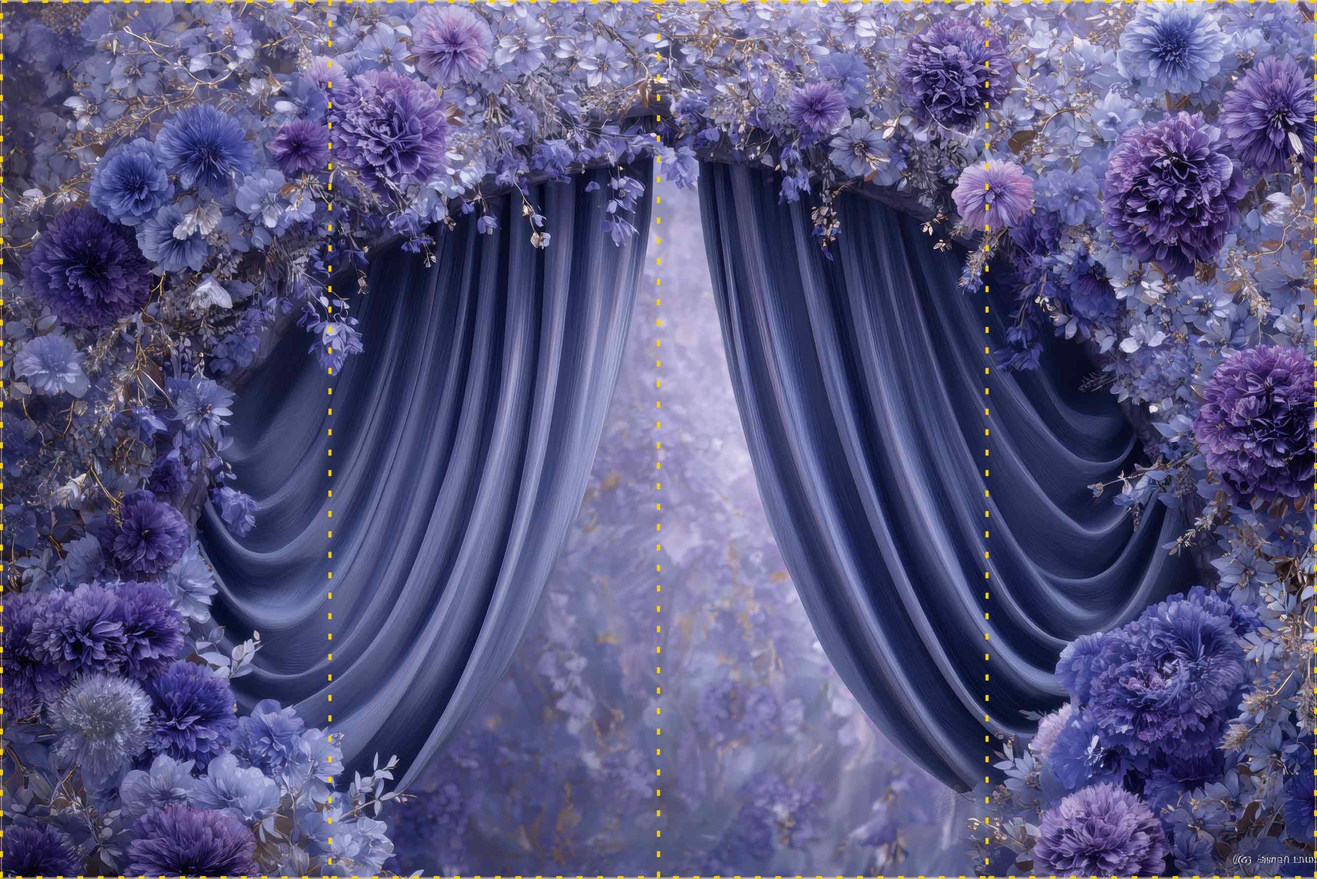 Beyaz ve Mavi çiçekli perde - Organizasyon ve Fotoğraf Fonu  - Katlanır Kırışmaz Kumaş - Üç Boyutlu Fotoğraf Fonu - Fabric Backdrop