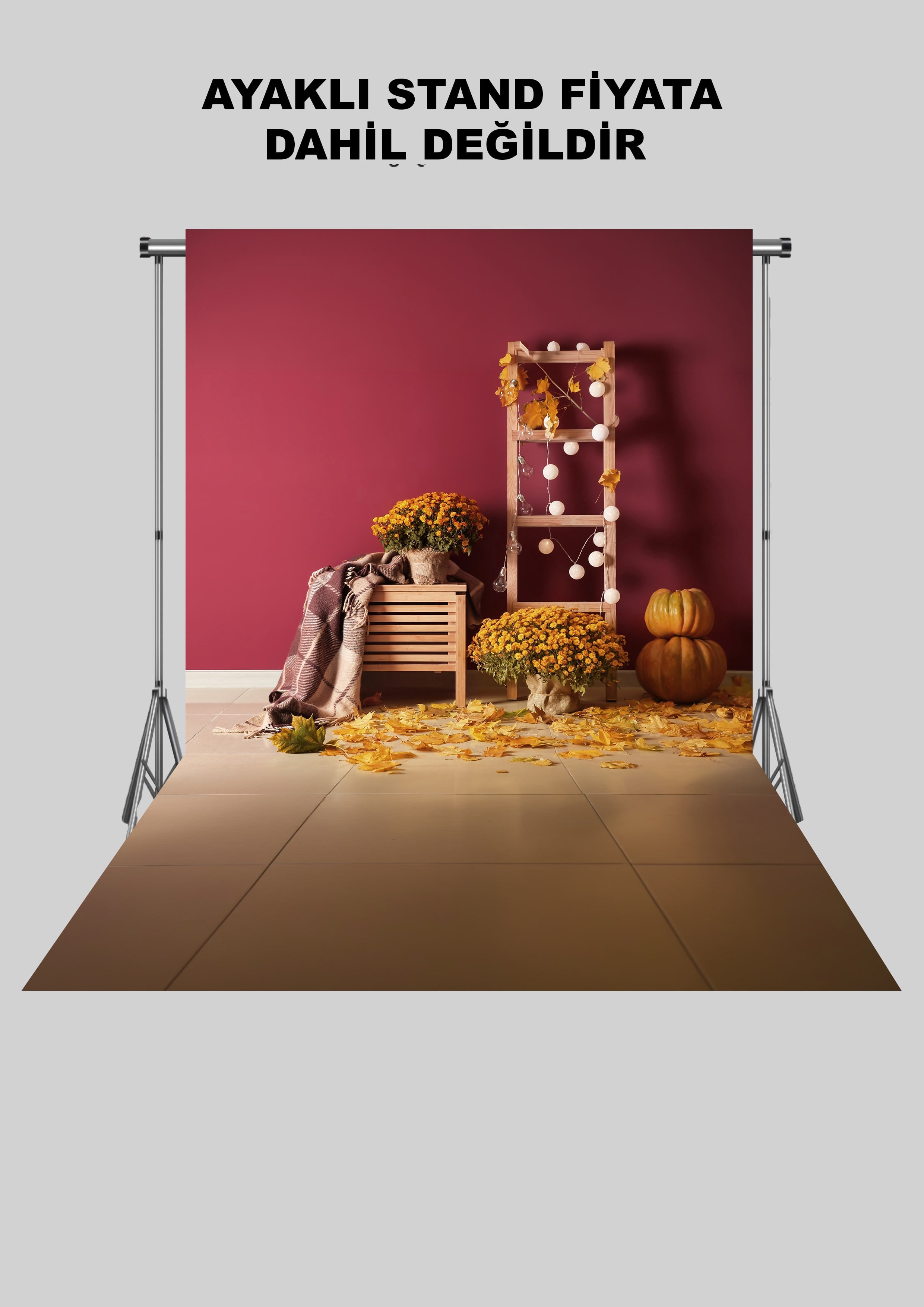 Bordo Duvar Önü Balkabakları  Zeminli Yetişkin Kumaş Fotoğraf Fonu( 3X5 MT)