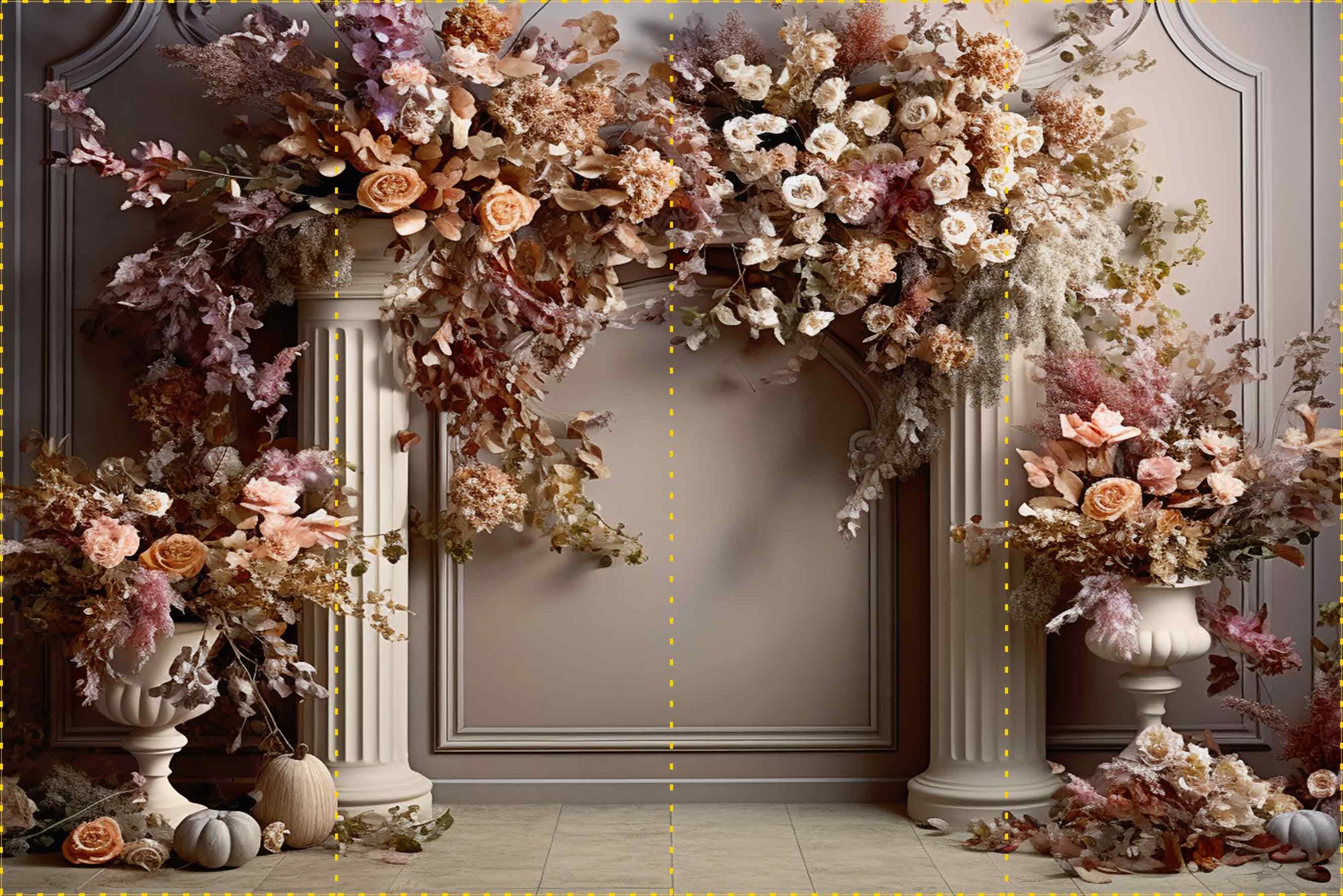 Çıtalı duvar ve sonbahar yaprakları- Organizasyon ve Fotoğraf Fonu  - Katlanır Kırışmaz Kumaş - Üç Boyutlu Fotoğraf Fonu - Fabric Backdrop