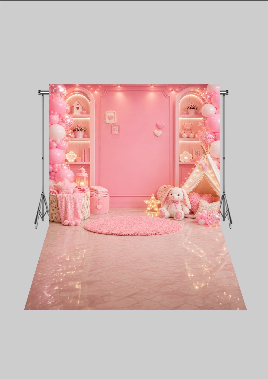 Çocuk Odası Temalı - Minnoş Pembe Ayıcıklar 3  - Üç Boyutlu Çocuk Kumaş Fotoğraf Fonu - Fabric Photography Backdrop ( 2X2,5 MT)