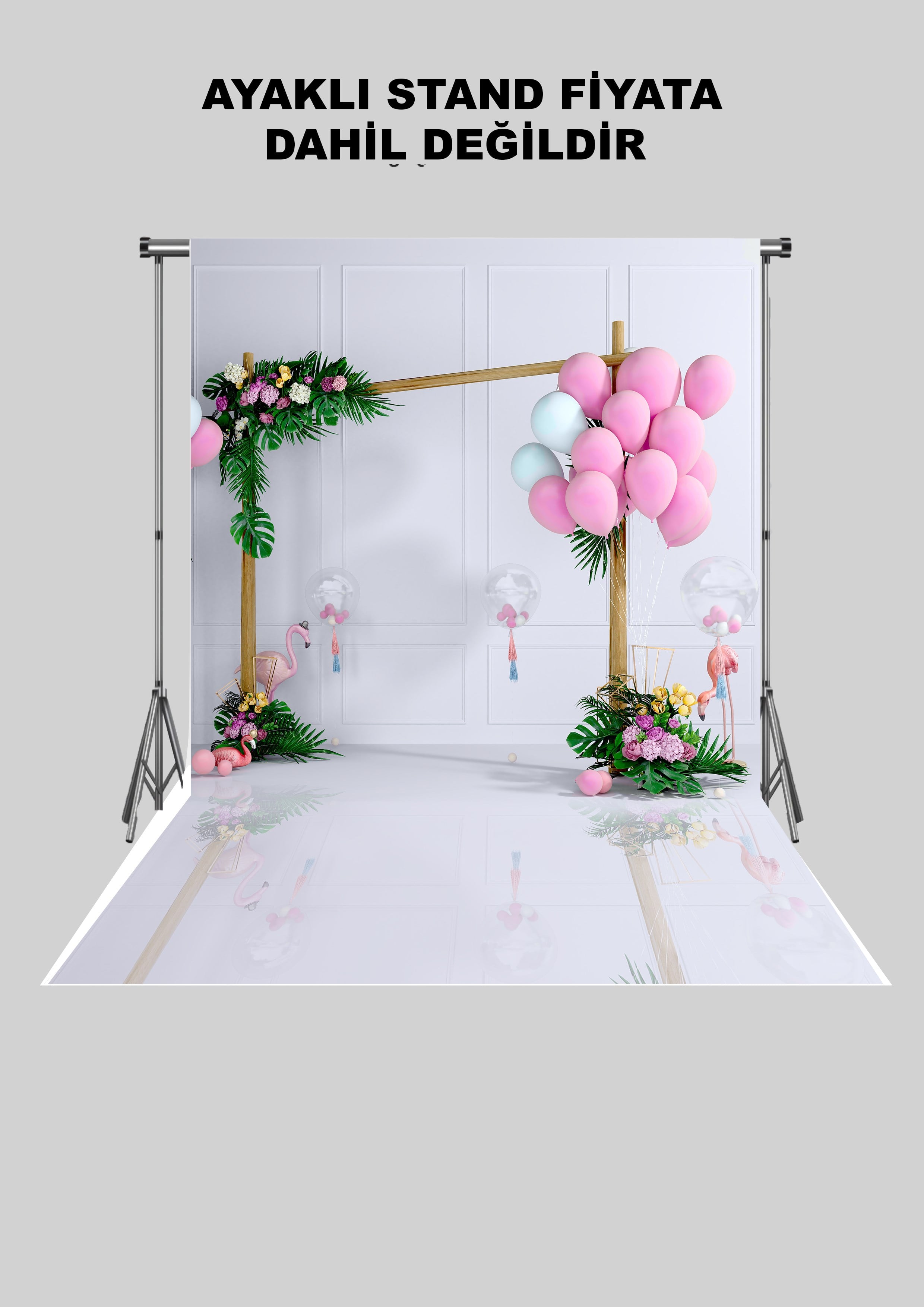 Flamingo Taglı Aksesuarlar Zeminli Yetişkin Kumaş Fotoğraf Fonu( 3X5 MT)