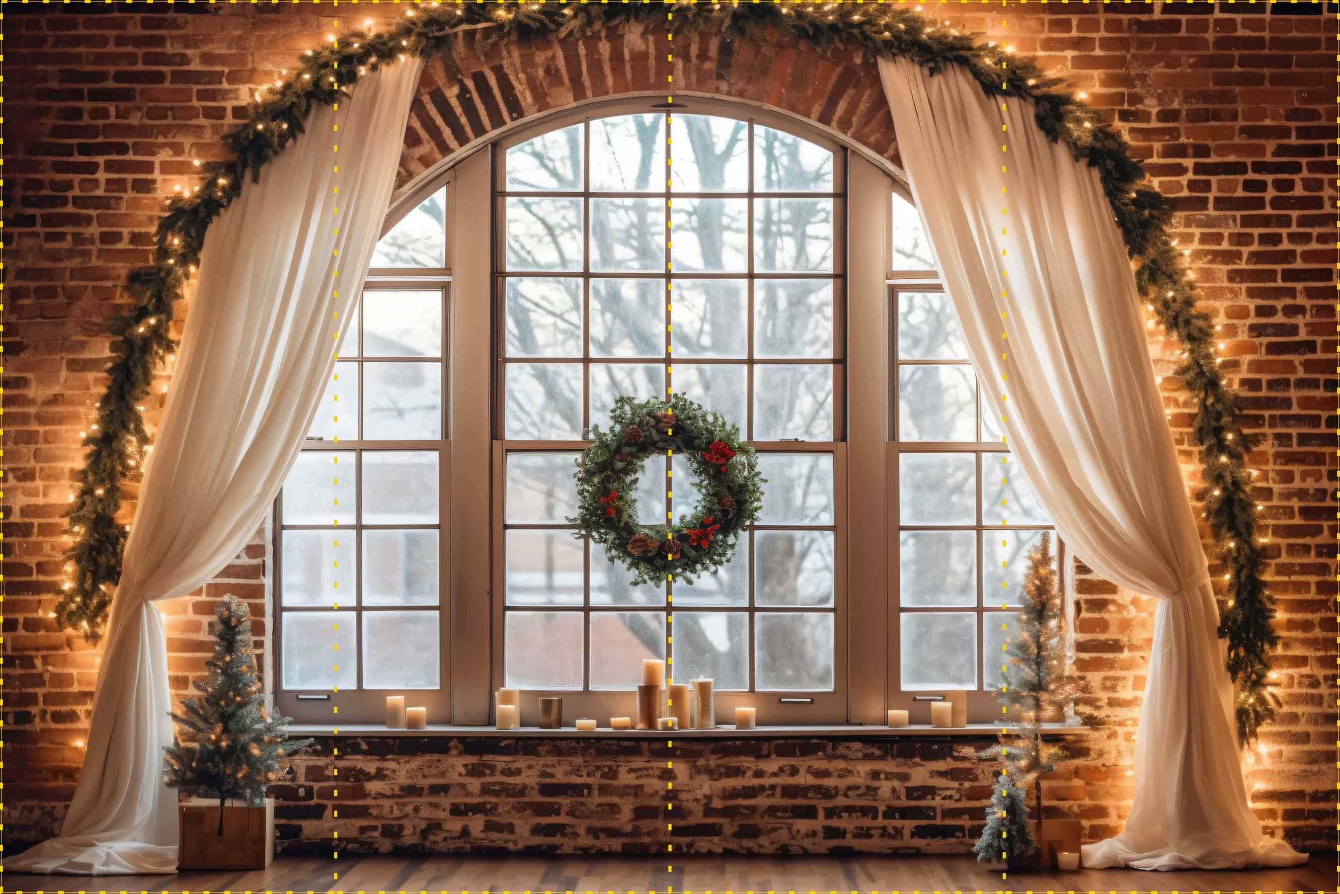 Işıklandırılmış Tuğla Noel Duvarı  - Organizasyon ve Fotoğraf Fonu  - Katlanır Kırışmaz Kumaş - Üç Boyutlu Fotoğraf Fonu - Fabric Backdrop