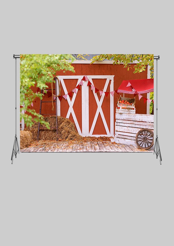KATLANIR KIRIŞMAZ KUMAŞ - 2 EN 1.5 MT BOY - Çiftlik Kapısı Önünde Samanlar Bahçe- FABRIC BACKDROP - Stüdyo Fonu