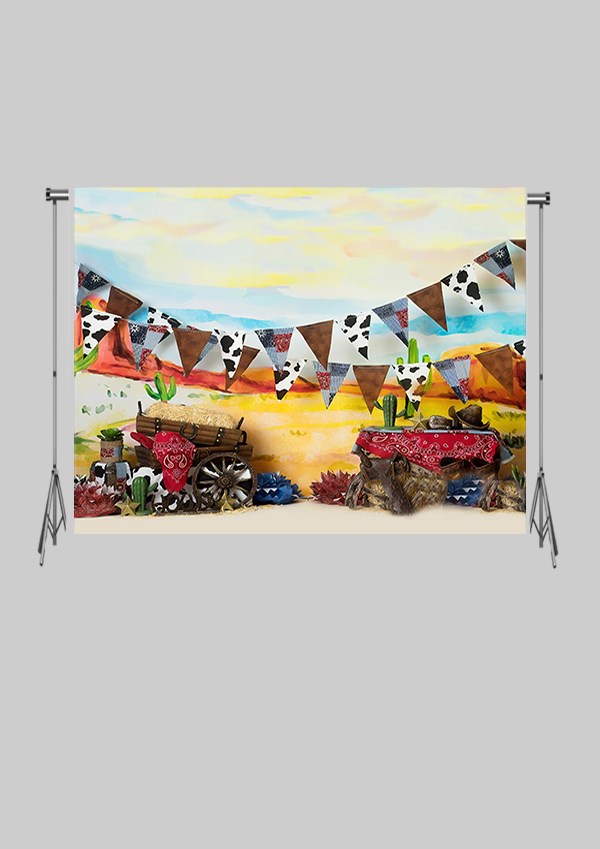 KATLANIR KIRIŞMAZ KUMAŞ - 2 EN 1.5 MT BOY - Çöl ve Kovboy Kaktüsler - FABRIC BACKDROP - Stüdyo Fonu