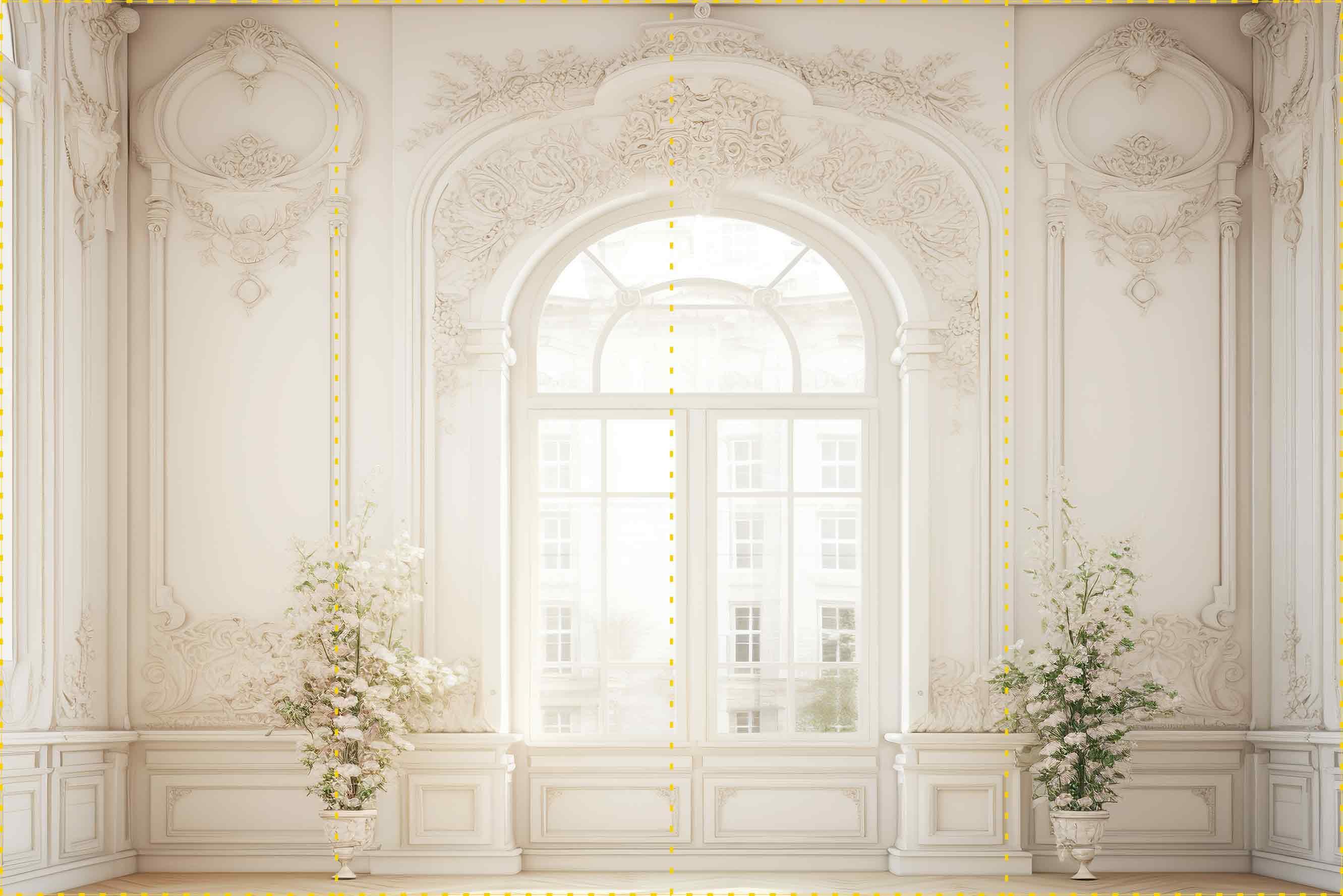 Krem çıtalı camlı duvar sütunlar ve vazolar  - Organizasyon ve Fotoğraf Fonu  - Katlanır Kırışmaz Kumaş - Üç Boyutlu Fotoğraf Fonu - Fabric Backdrop