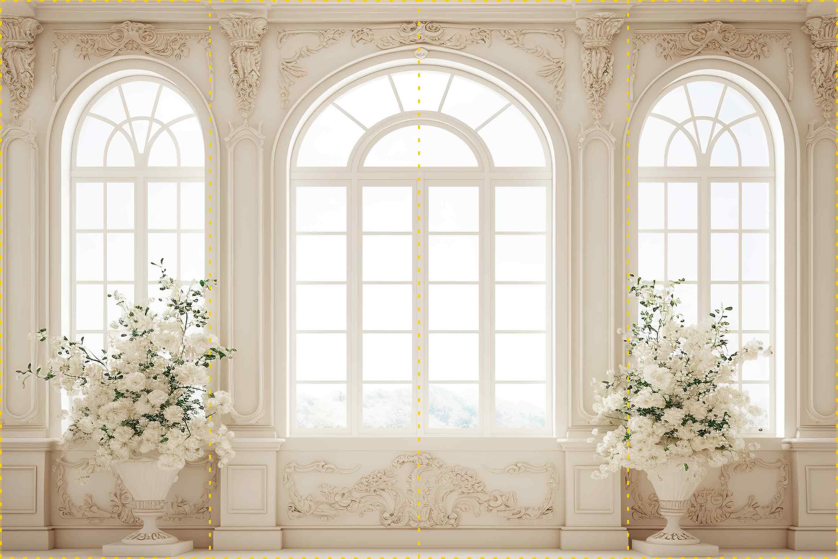 Krem çıtalı camlı duvar ve vazolar   - Organizasyon ve Fotoğraf Fonu  - Katlanır Kırışmaz Kumaş - Üç Boyutlu Fotoğraf Fonu - Fabric Backdrop