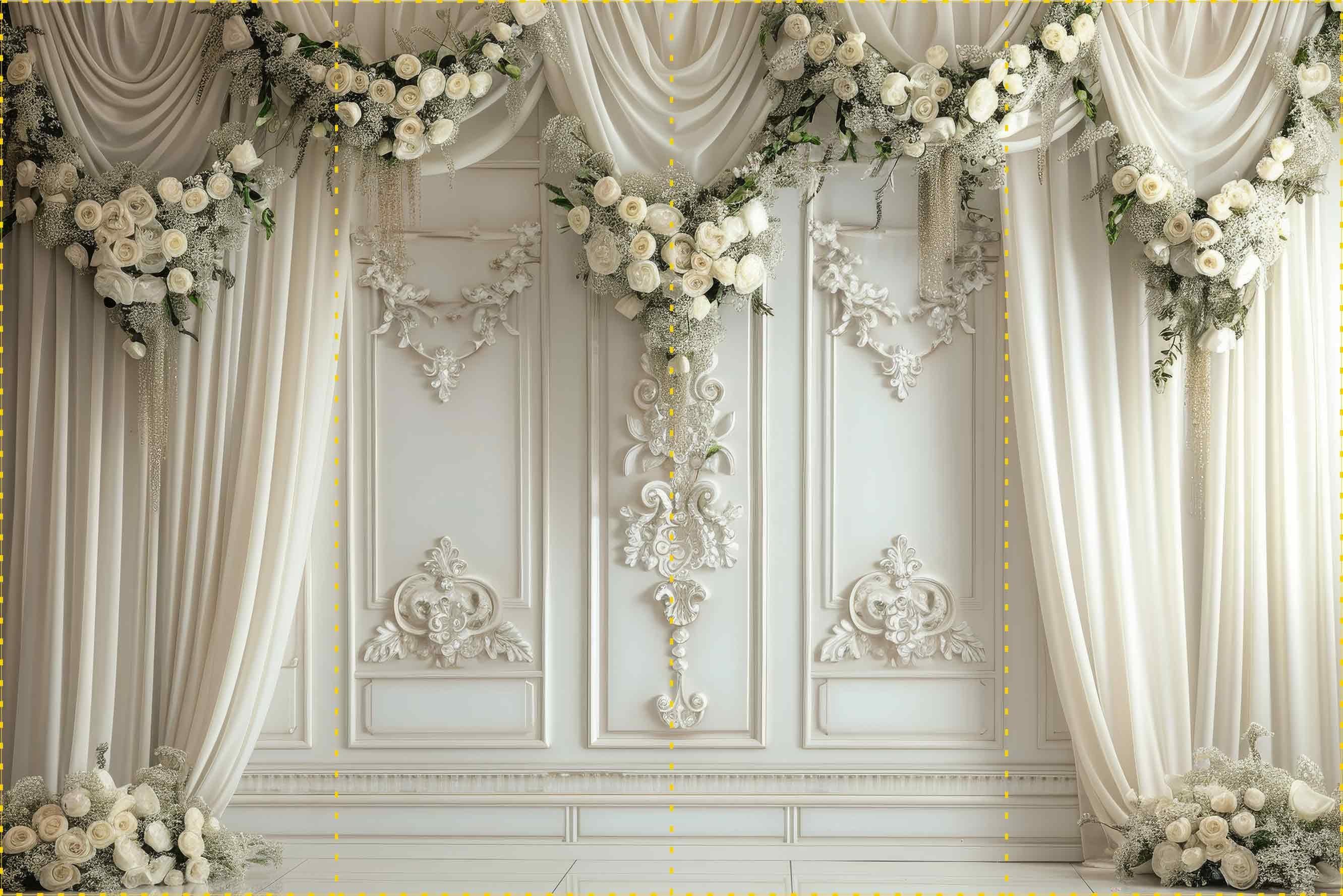 Krem Güller ve Lüks Duvar - Organizasyon ve Fotoğraf Fonu  - Katlanır Kırışmaz Kumaş - Üç Boyutlu Fotoğraf Fonu - Fabric Backdrop