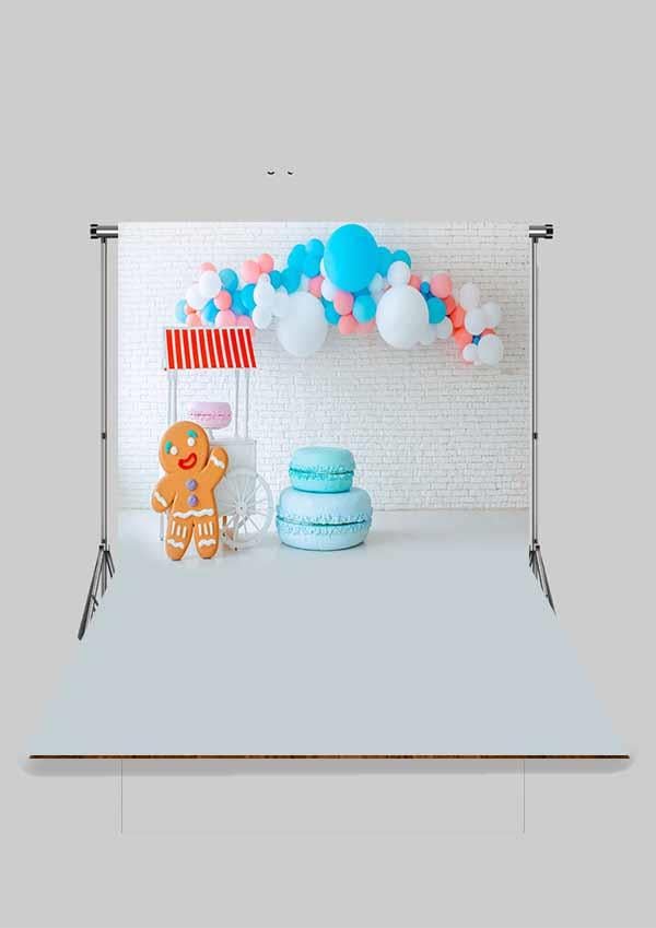Kurabiye Adam ve Balonlu Kutlama Çocuk Kumaş Fotoğraf Fonu( 2X2,5 MT)