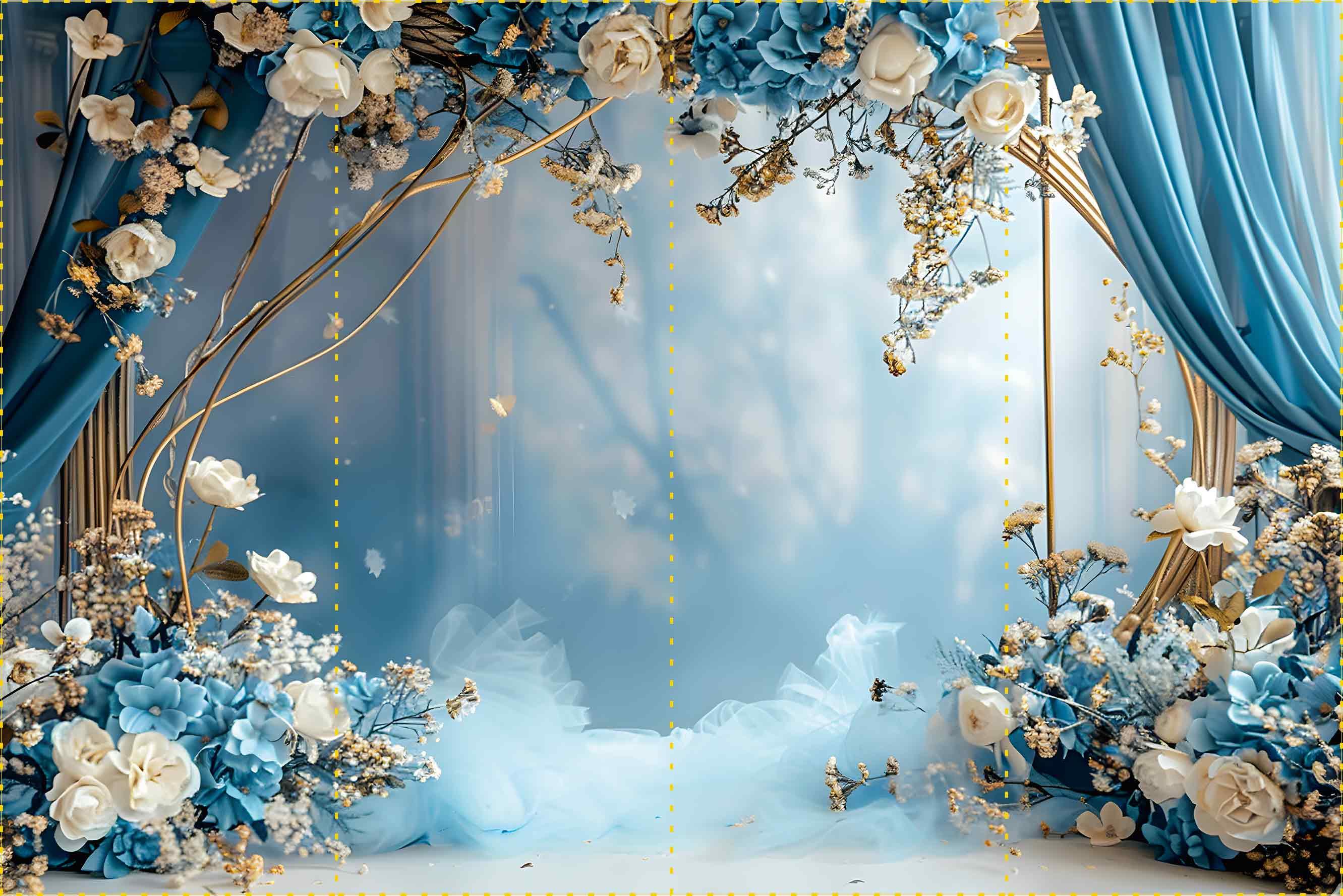 Mavi duman ve arc dekor  - Organizasyon ve Fotoğraf Fonu  - Katlanır Kırışmaz Kumaş - Üç Boyutlu Fotoğraf Fonu - Fabric Backdrop