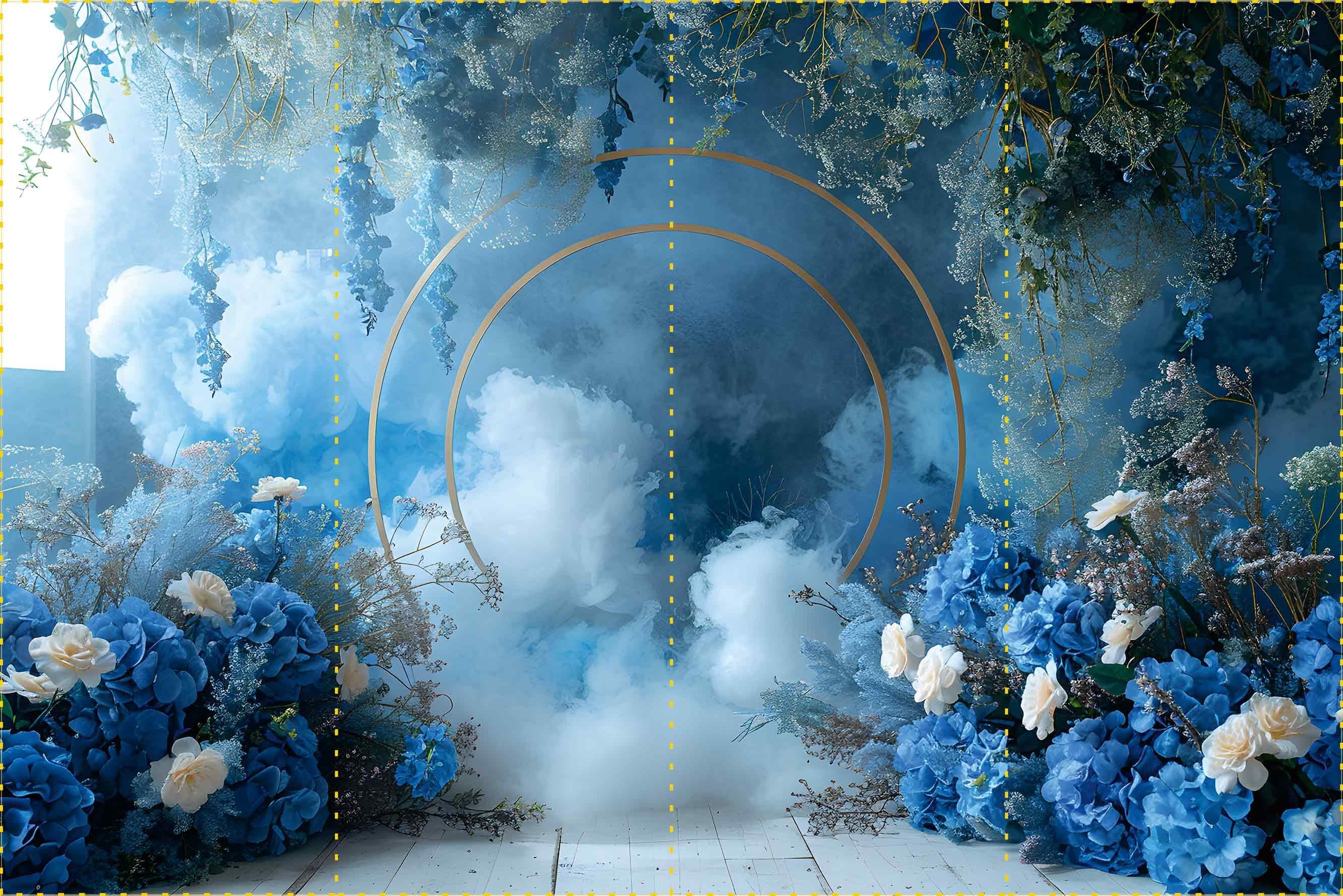 Mavi duman ve yapraklar - Organizasyon ve Fotoğraf Fonu  - Katlanır Kırışmaz Kumaş - Üç Boyutlu Fotoğraf Fonu - Fabric Backdrop