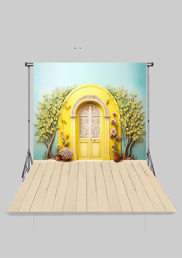 Mavi Duvar Sarı Otantik Kapı Çocuk Kumaş Fotoğraf Fonu( 2X2,5 MT)