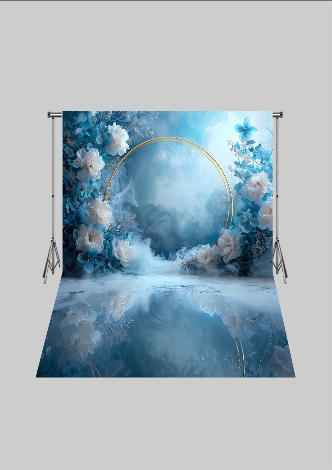 Mavi ve Beyaz Çiçekler  - Üç Boyutlu Çocuk Kumaş Fotoğraf Fonu - Fabric Photography Backdrop ( 2X2,5 MT)
