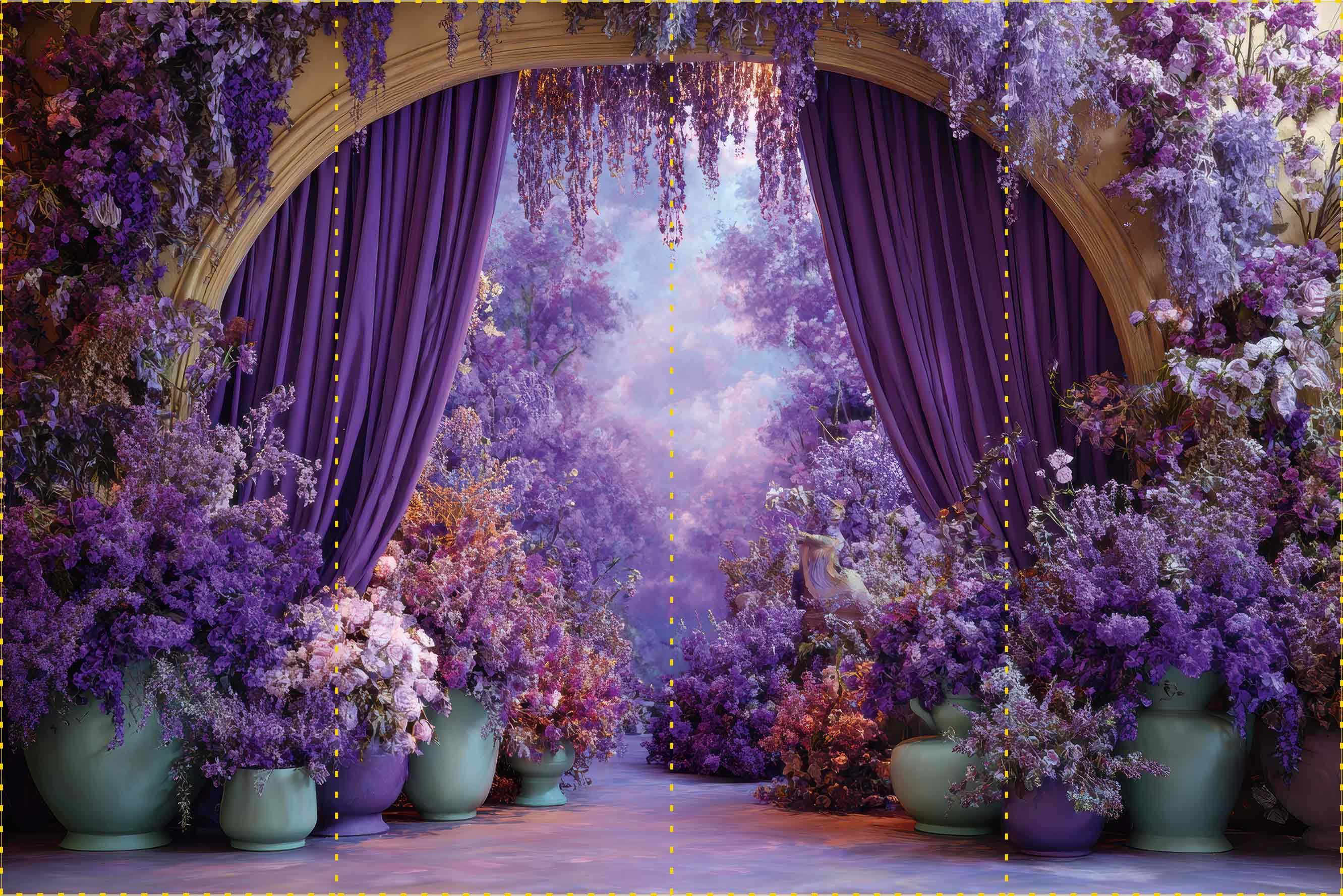 Mor çiçekler dekorlar ve vazolar  - Organizasyon ve Fotoğraf Fonu  - Katlanır Kırışmaz Kumaş - Üç Boyutlu Fotoğraf Fonu - Fabric Backdrop