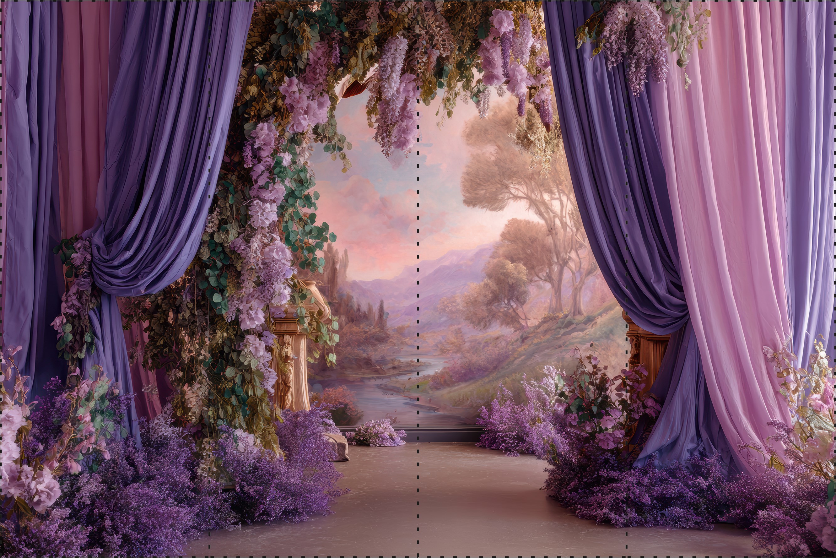 Mor ve Pembe Perdeler   - Organizasyon ve Fotoğraf Fonu  - Katlanır Kırışmaz Kumaş - Üç Boyutlu Fotoğraf Fonu - Fabric Backdrop