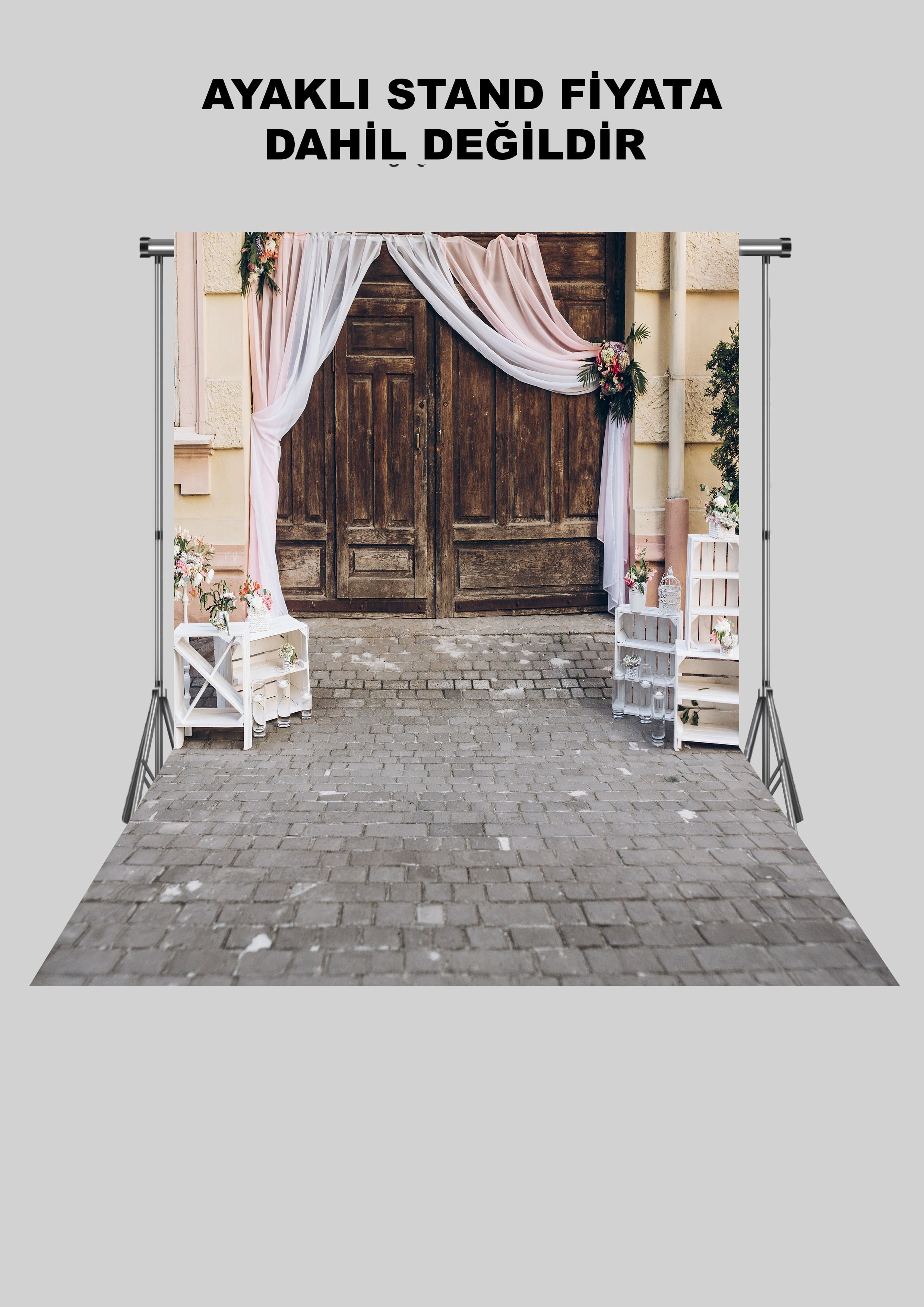 Nostaljik Sokak Aksesuarları Zeminli Yetişkin Kumaş Fotoğraf Fonu( 3X5 MT)