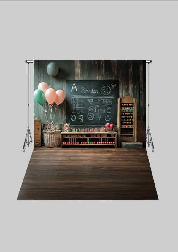 Okul ve Sınıf Temalı 19 - Dünya ve Kitaplık  - Üç Boyutlu Çocuk Kumaş Fotoğraf Fonu - Fabric Photography Backdrop ( 2X2,5 MT)