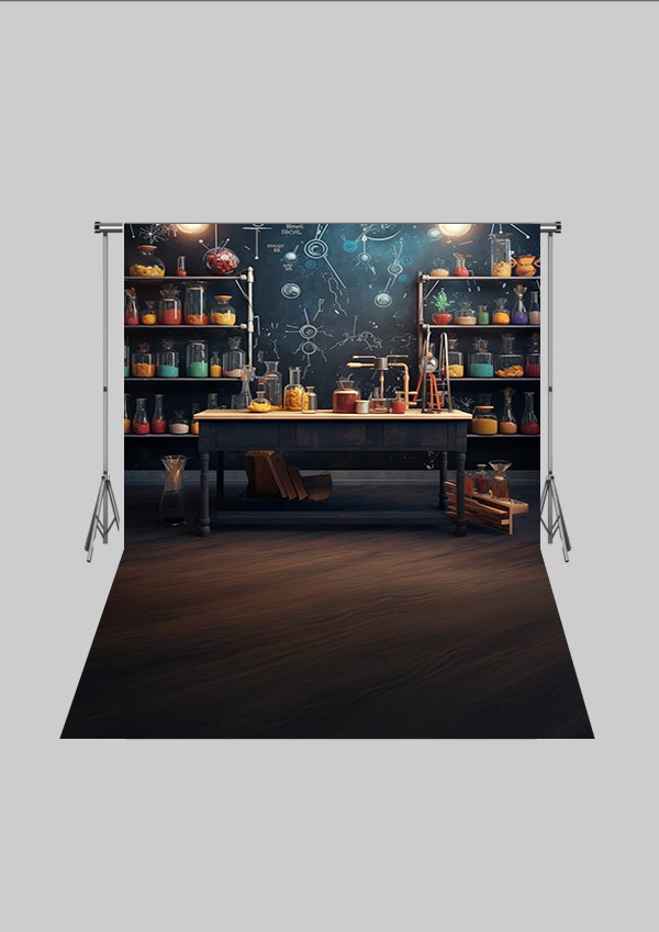 Okul ve Sınıf Temalı 30 - Dünya ve Kitaplık  - Üç Boyutlu Çocuk Kumaş Fotoğraf Fonu - Fabric Photography Backdrop ( 2X2,5 MT)