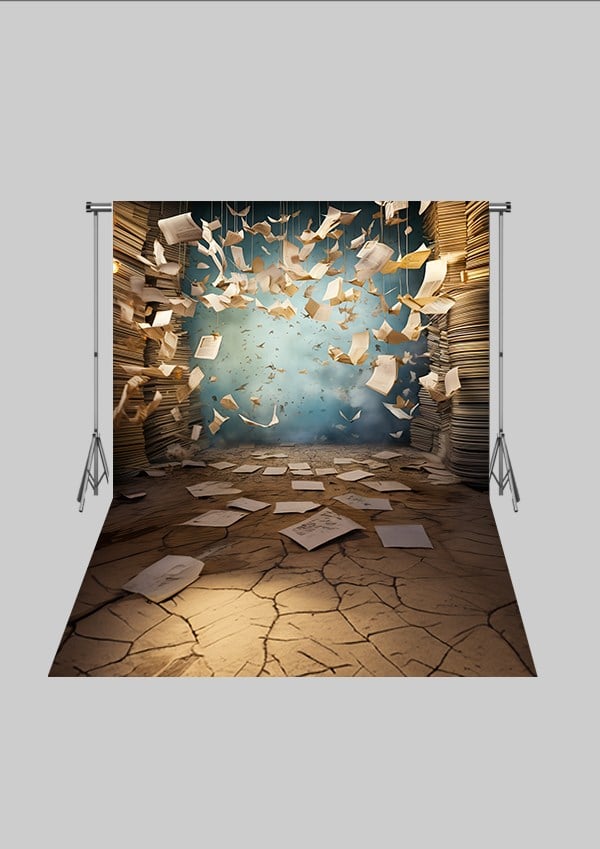 Okul ve Sınıf Temalı 33 - Dünya ve Kitaplık  - Üç Boyutlu Çocuk Kumaş Fotoğraf Fonu - Fabric Photography Backdrop ( 2X2,5 MT)