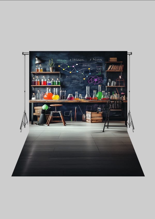 Okul ve Sınıf Temalı 38 - Dünya ve Kitaplık  - Üç Boyutlu Çocuk Kumaş Fotoğraf Fonu - Fabric Photography Backdrop ( 2X2,5 MT)