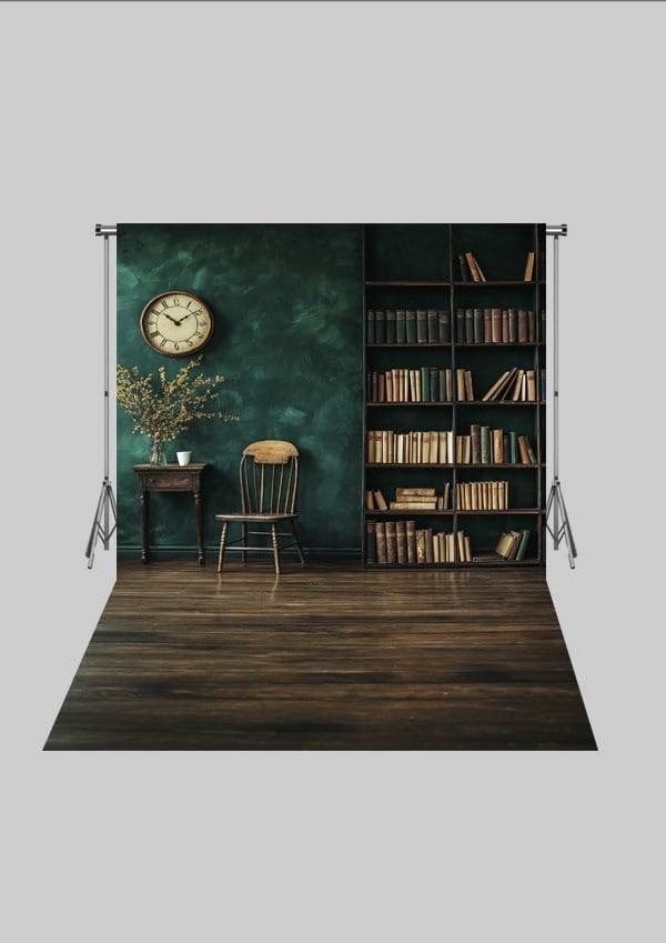Okul ve Sınıf Temalı 44 - Dünya ve Kitaplık  - Üç Boyutlu Çocuk Kumaş Fotoğraf Fonu - Fabric Photography Backdrop ( 2X2,5 MT)