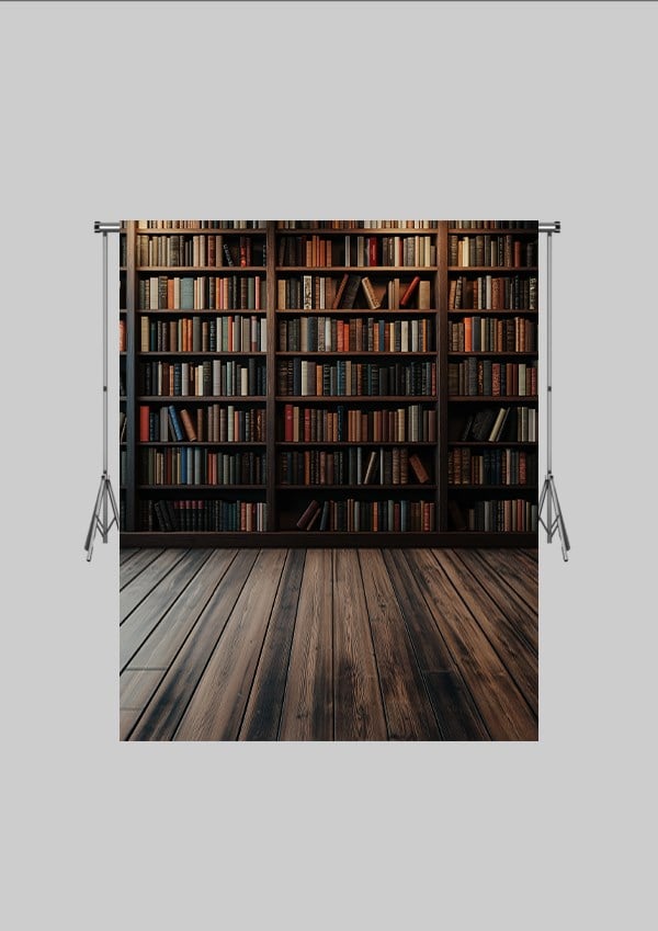 Okul ve Sınıf Temalı 46 - Dünya ve Kitaplık  - Üç Boyutlu Çocuk Kumaş Fotoğraf Fonu - Fabric Photography Backdrop ( 2X2,5 MT)