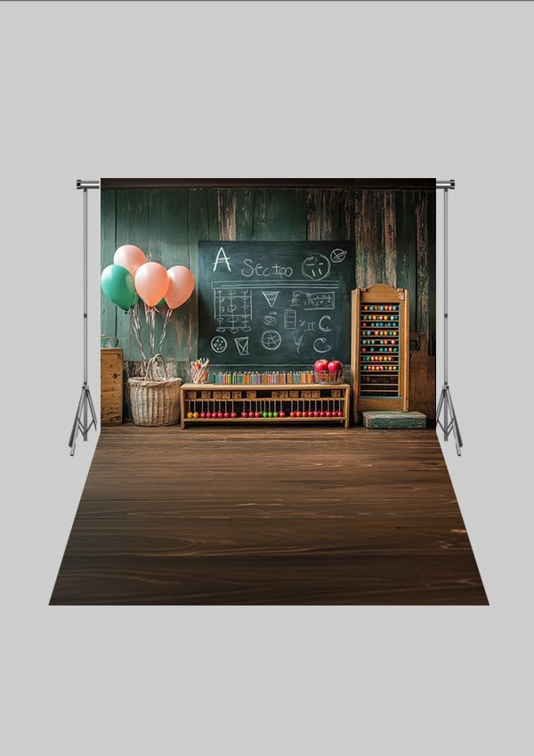Okul ve Sınıf Temalı 53 - Dünya ve Kitaplık  - Üç Boyutlu Çocuk Kumaş Fotoğraf Fonu - Fabric Photography Backdrop ( 2X2,5 MT)