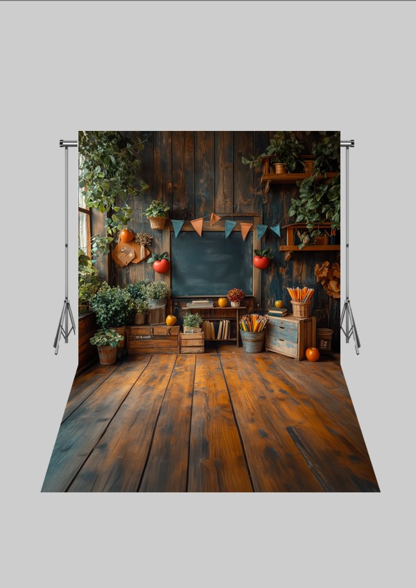 Okul ve Sınıf Temalı 55 - Dünya ve Kitaplık  - Üç Boyutlu Çocuk Kumaş Fotoğraf Fonu - Fabric Photography Backdrop ( 2X2,5 MT)