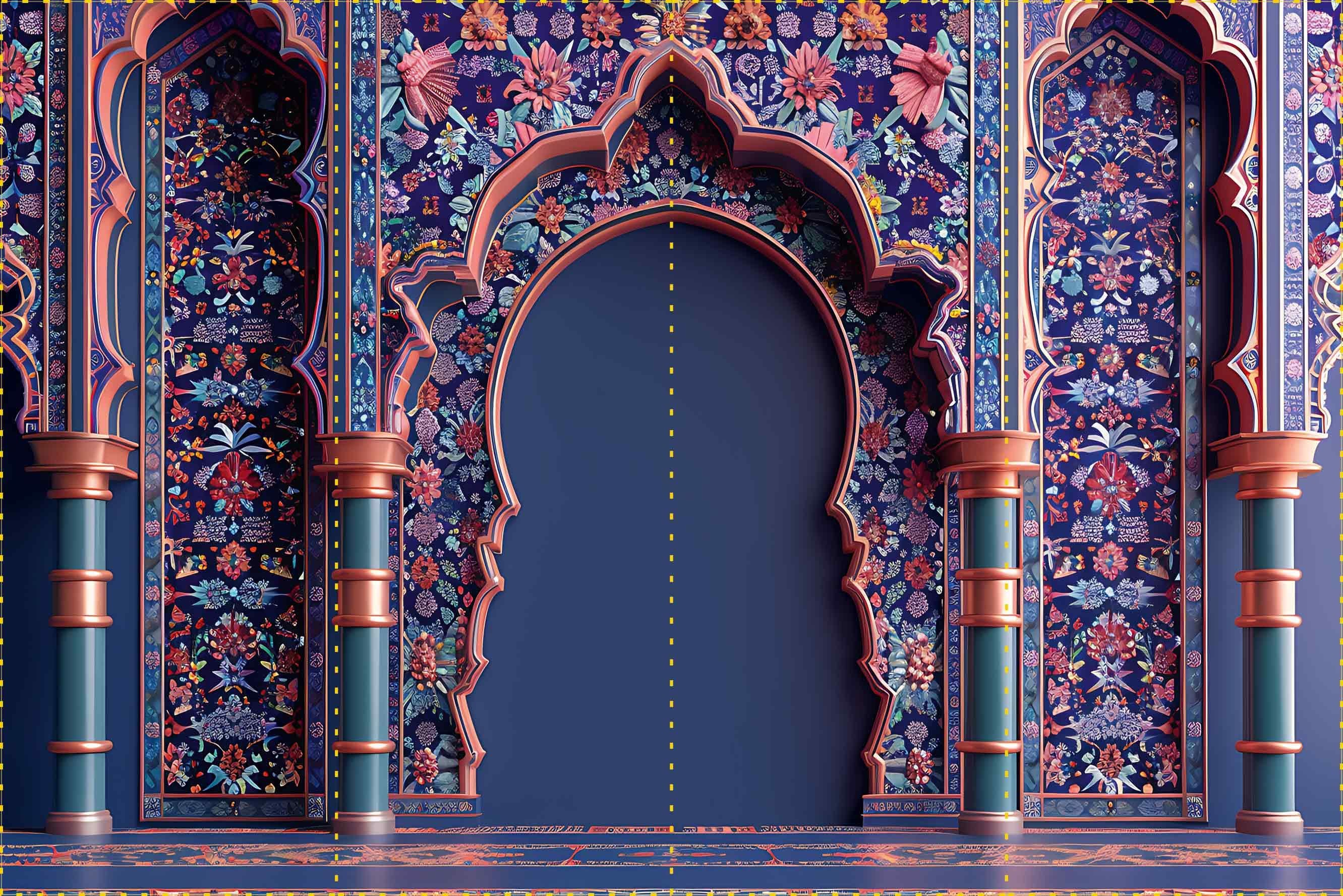 Osmanlı Mavi Sütunlar ve Motifler - Organizasyon ve Fotoğraf Fonu  - Katlanır Kırışmaz Kumaş - Üç Boyutlu Fotoğraf Fonu - Fabric Backdrop