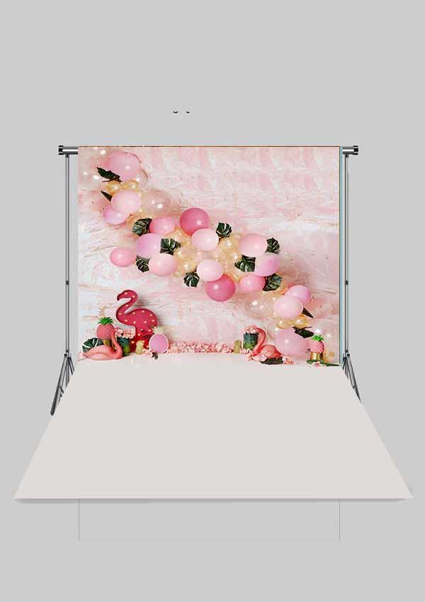 Pembe Balon Süslemeli Pembe Flamingolar Çocuk Kumaş Fotoğraf Fonu( 2X2,5 MT)