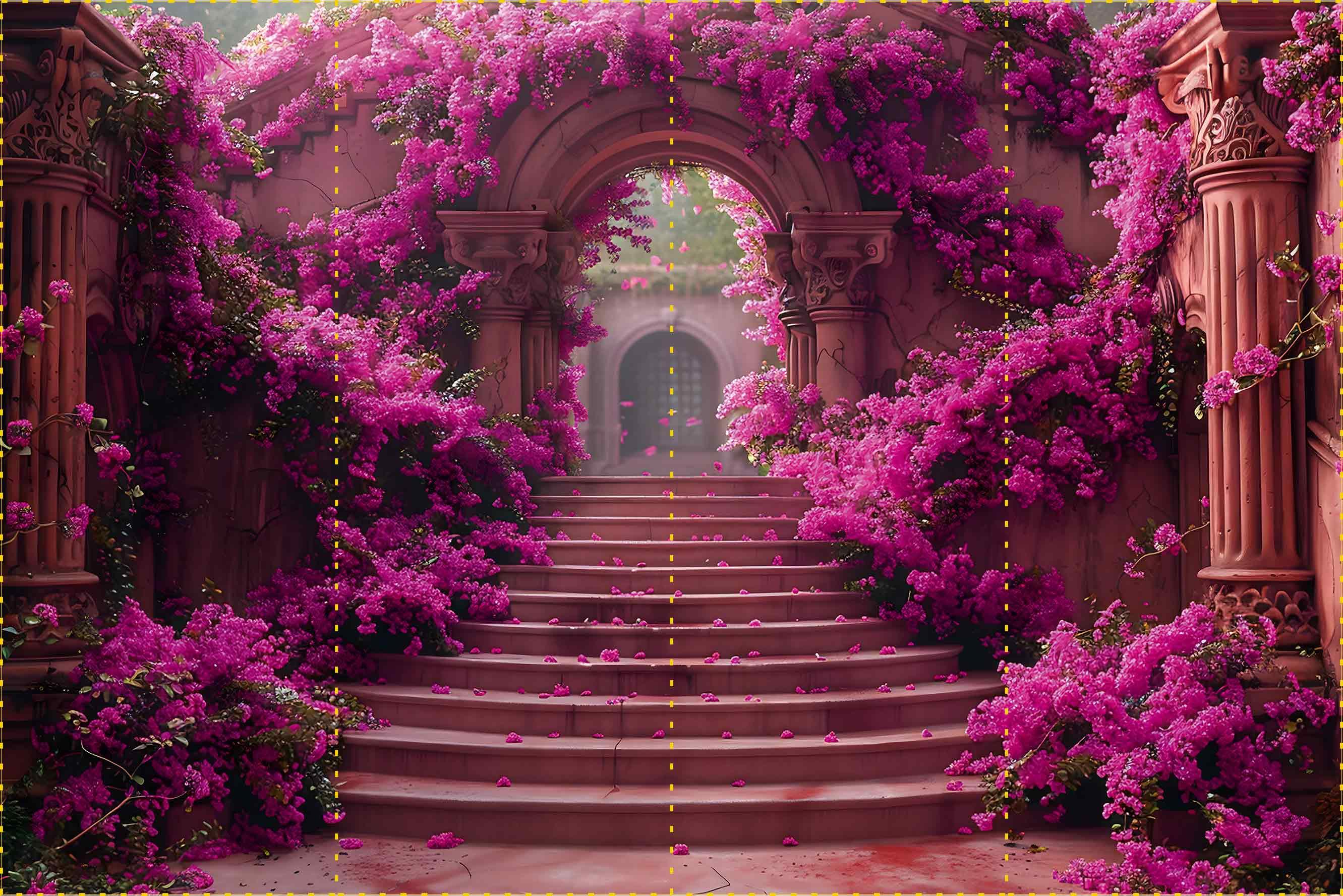 Pembe Otantik İşlemeli Sütunlar - Organizasyon ve Fotoğraf Fonu  - Katlanır Kırışmaz Kumaş - Üç Boyutlu Fotoğraf Fonu - Fabric Backdrop