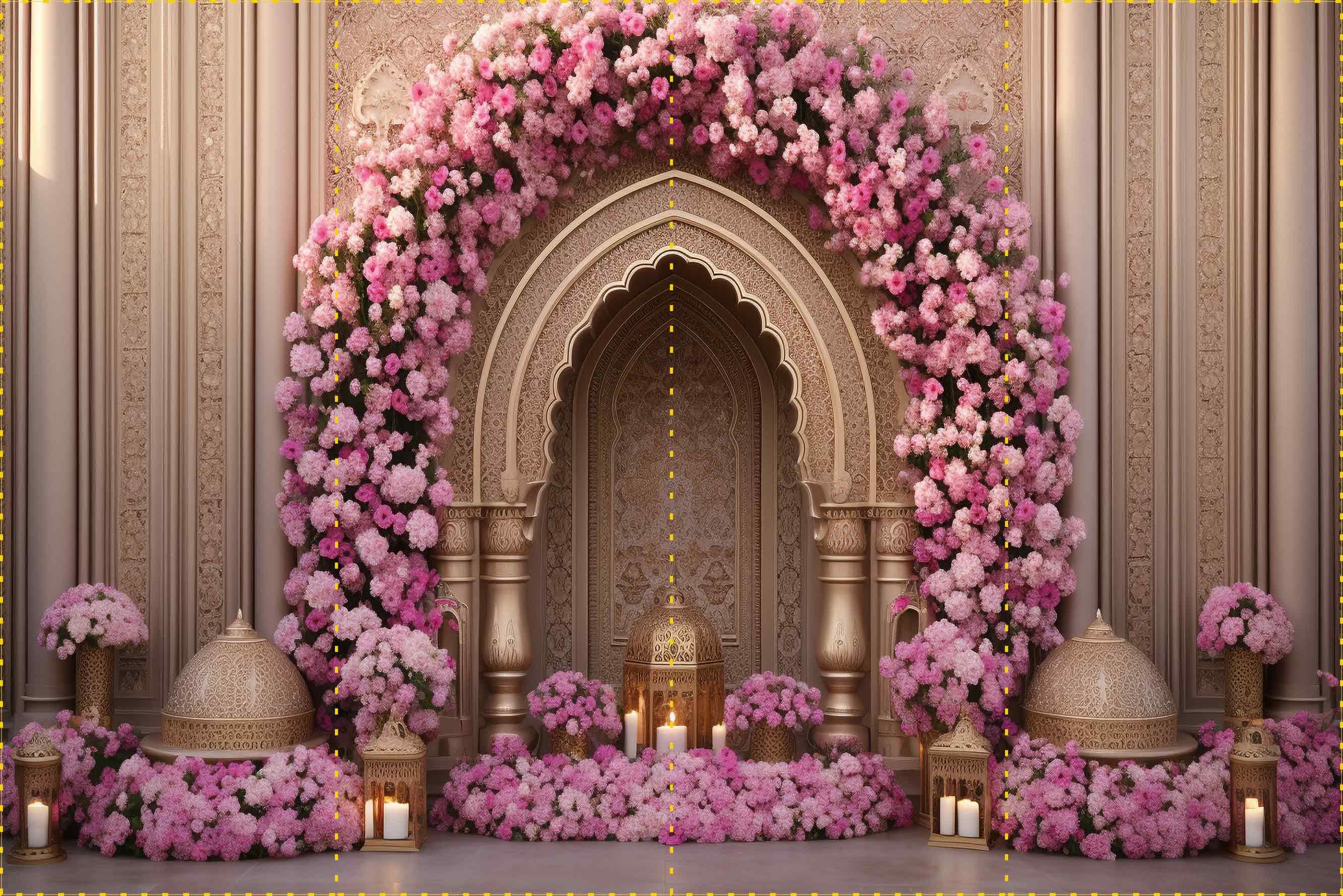 Pembe yapraklı osmanlı asma kapı - Organizasyon ve Fotoğraf Fonu  - Katlanır Kırışmaz Kumaş - Üç Boyutlu Fotoğraf Fonu - Fabric Backdrop