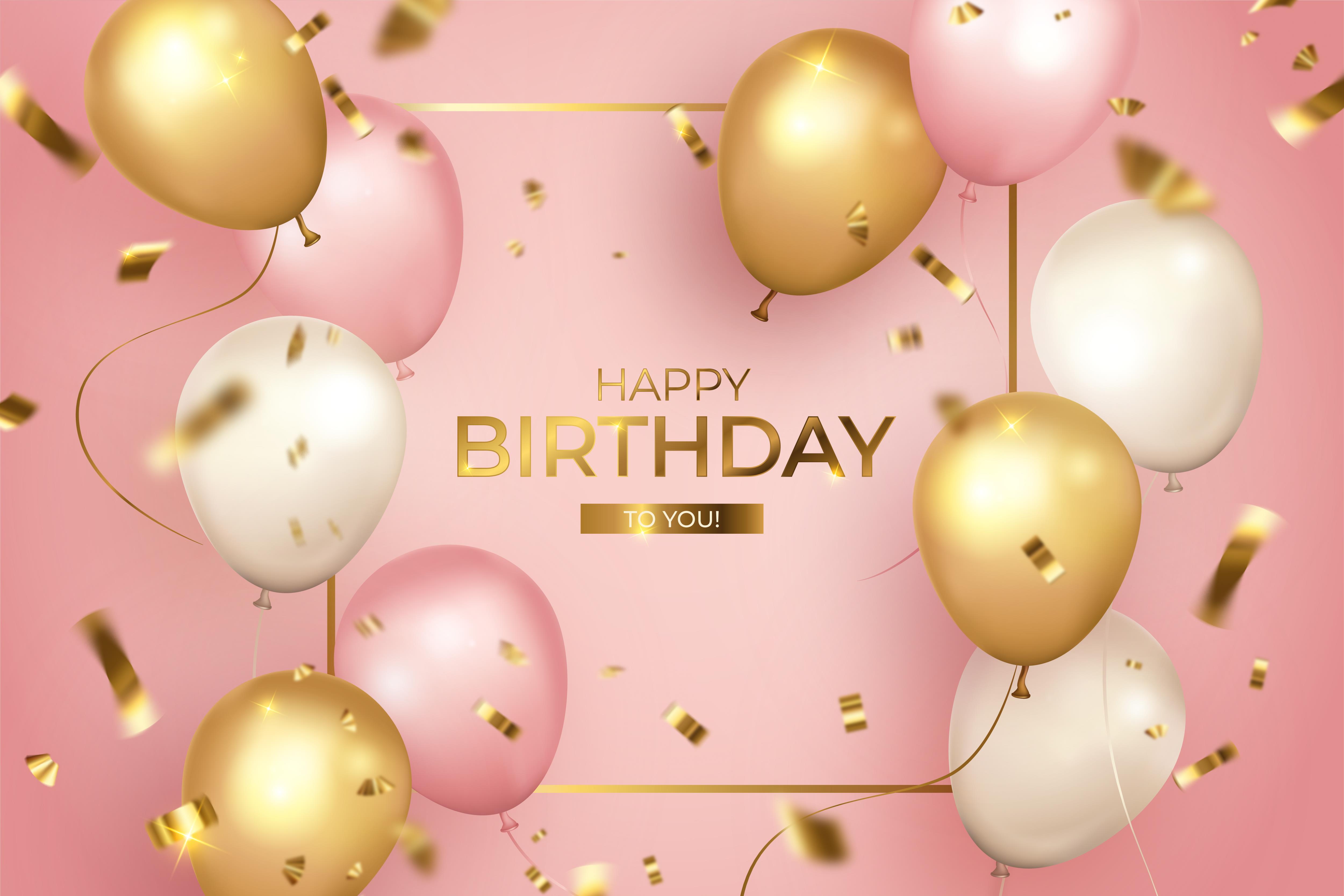 Pembe Zeminli Pembe Ve Gold Balonlar Vinil Baskı Doğum Günü Afişi 