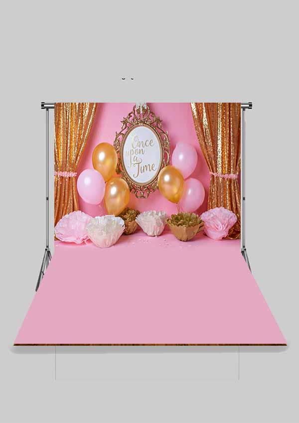 Prenses Temalı Balonlu Kutlama Gold Ve Altın KızÇocuk Kumaş Fotoğraf Fonu( 2X2,5 MT)