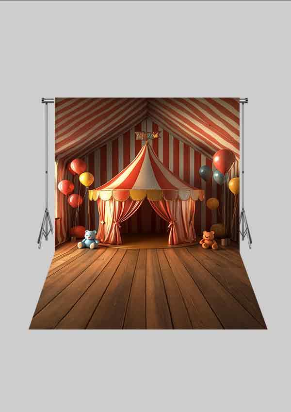 Sirk - Circus 02 Üç Boyutlu Çocuk Kumaş Fotoğraf Fonu - Fabric Photography Backdrop ( 2X2,5 MT)