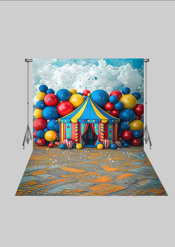 Sirk - Circus 03 Üç Boyutlu Çocuk Kumaş Fotoğraf Fonu - Fabric Photography Backdrop ( 2X2,5 MT)