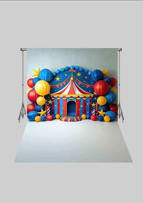 Sirk - Circus 05 Üç Boyutlu Çocuk Kumaş Fotoğraf Fonu - Fabric Photography Backdrop ( 2X2,5 MT)