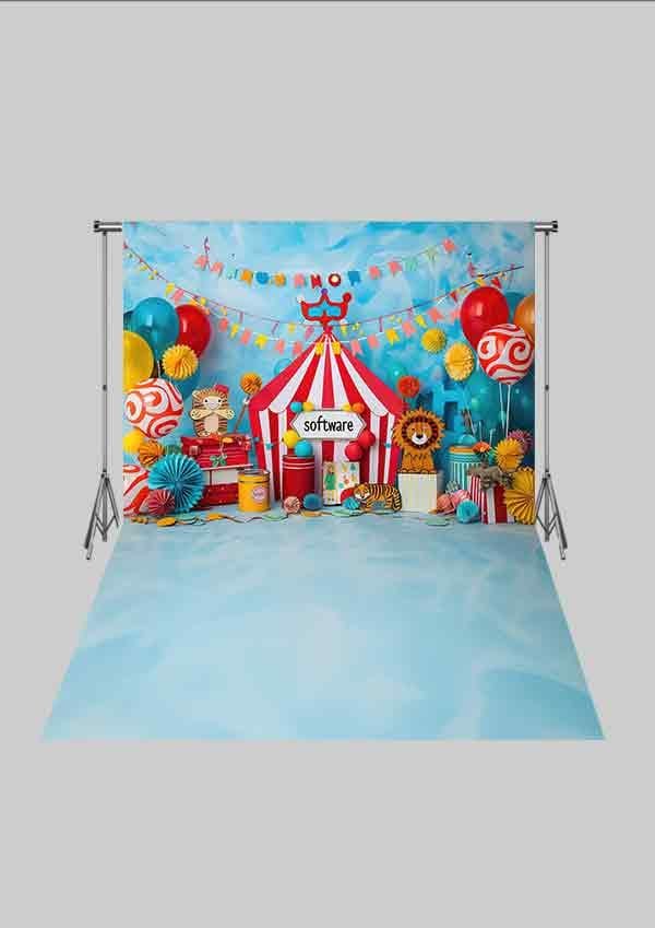 Sirk - Circus 09 Üç Boyutlu Çocuk Kumaş Fotoğraf Fonu - Fabric Photography Backdrop ( 2X2,5 MT)