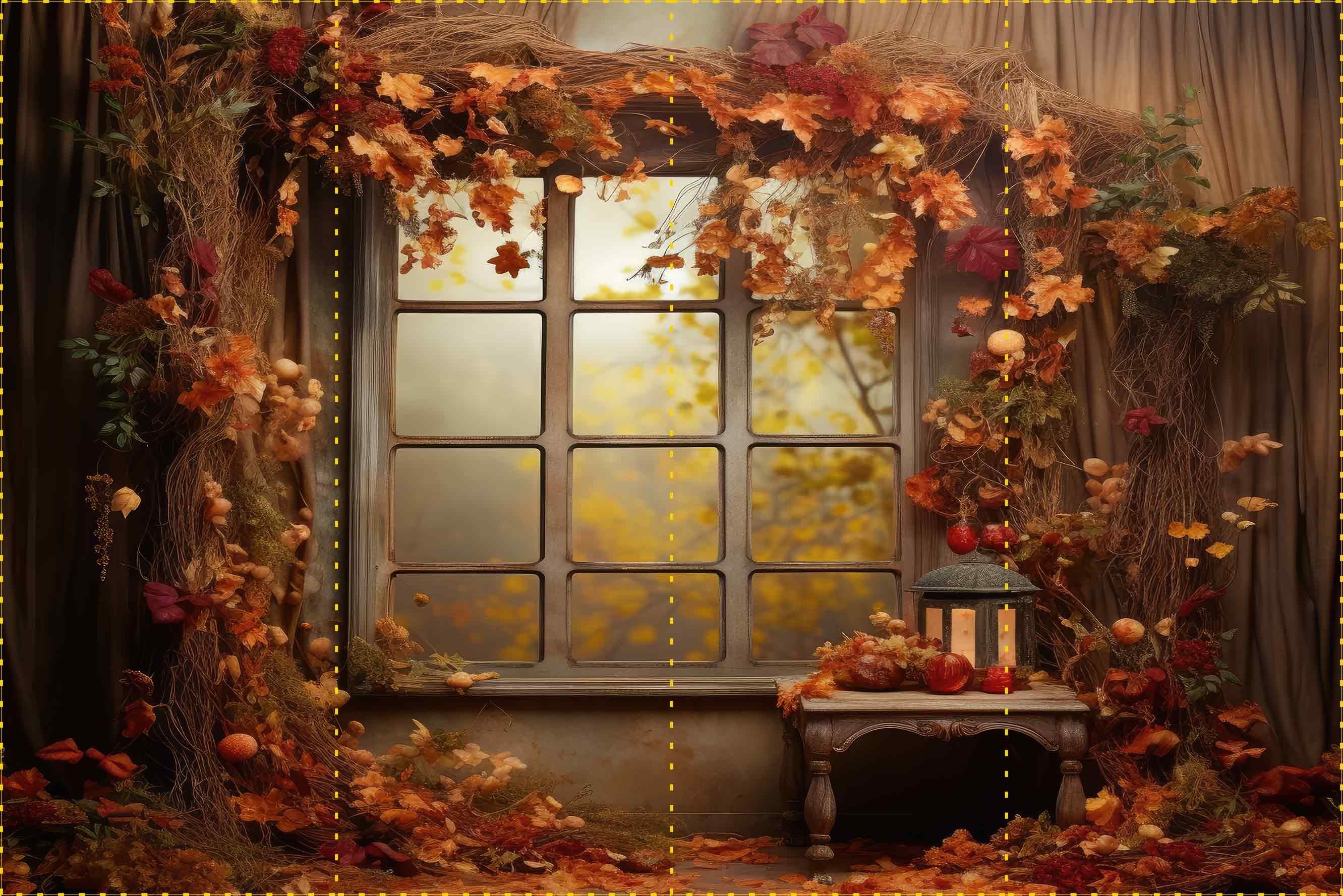 Sonbahar Pencereleri - Organizasyon ve Fotoğraf Fonu  - Katlanır Kırışmaz Kumaş - Üç Boyutlu Fotoğraf Fonu - Fabric Backdrop