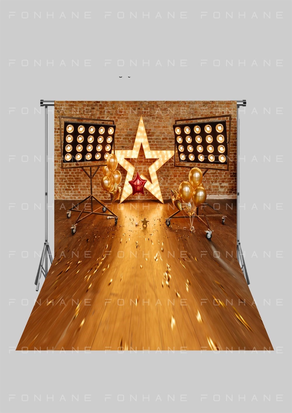 Star- Yıldız Temalı Sahne Ve Işıklar-  Zeminli Çocuk Kumaş Fotoğraf Fonu( 2X2,5 MT)