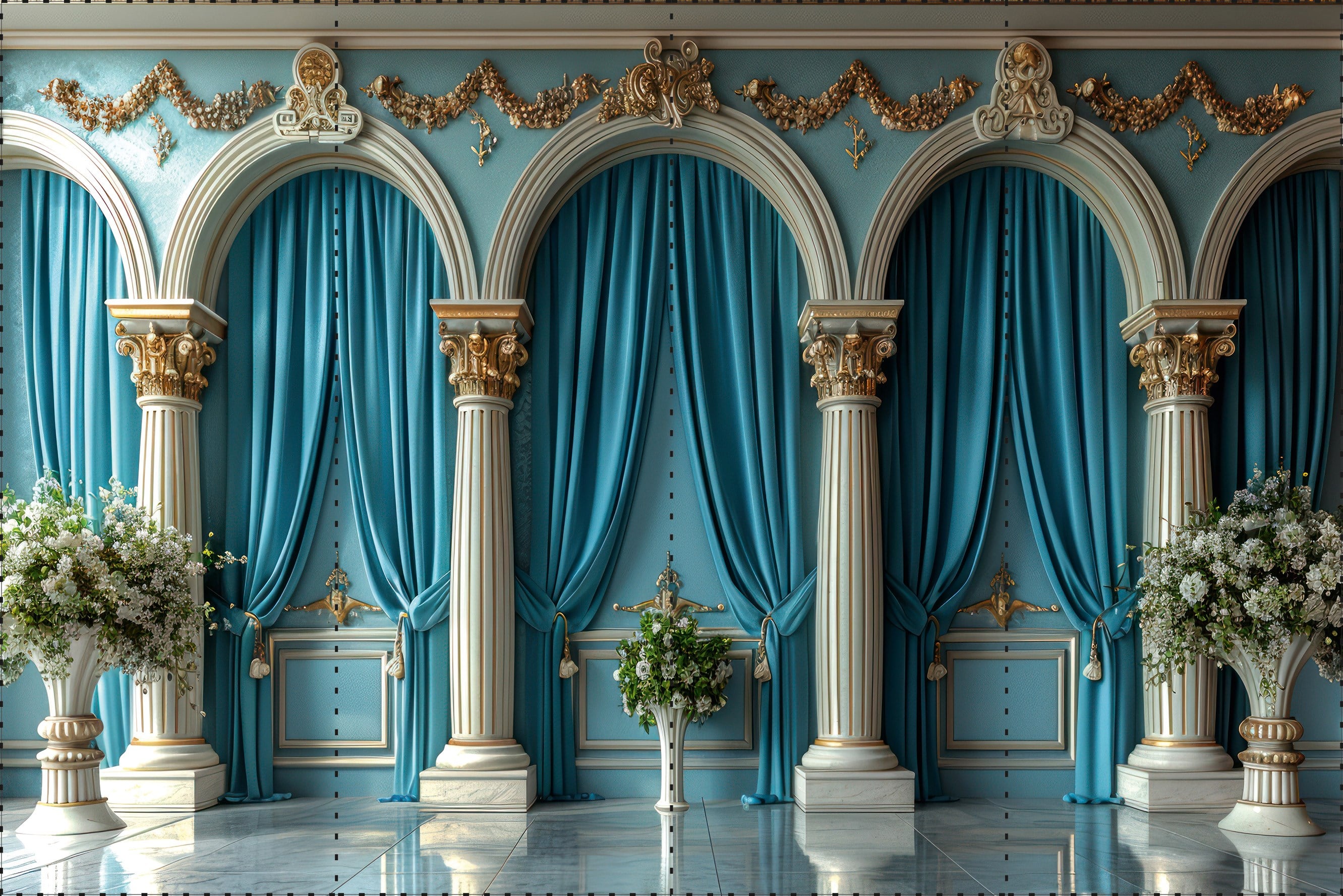 Sütunlar ve Perdeler - Organizasyon ve Fotoğraf Fonu  - Katlanır Kırışmaz Kumaş - Üç Boyutlu Fotoğraf Fonu - Fabric Backdrop