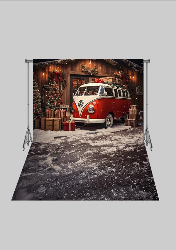 Yeni Yıl - Yılbaşı Hediyeleri ile Süslenmiş Vosvos Çocuk Kumaş Fotoğraf Fonu( 2X2,5 MT)