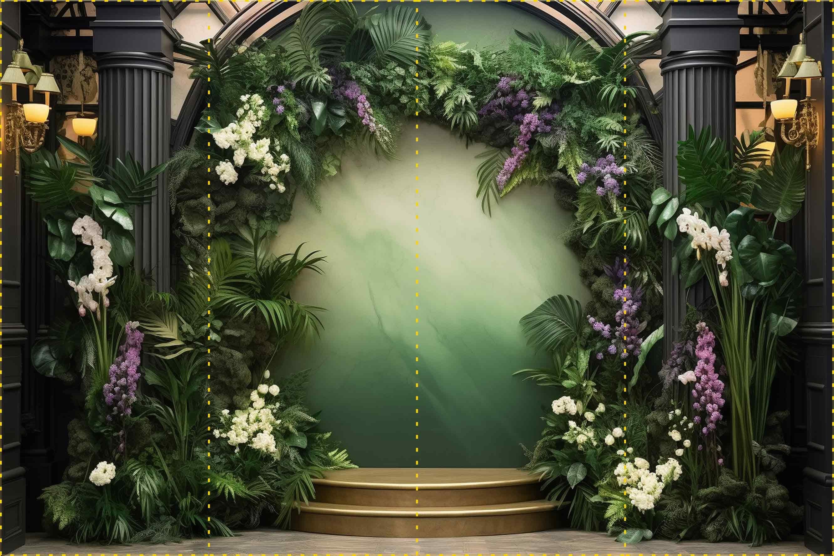 Yeşil bahçe yaprakları ve sütünlar - Organizasyon ve Fotoğraf Fonu  - Katlanır Kırışmaz Kumaş - Üç Boyutlu Fotoğraf Fonu - Fabric Backdrop