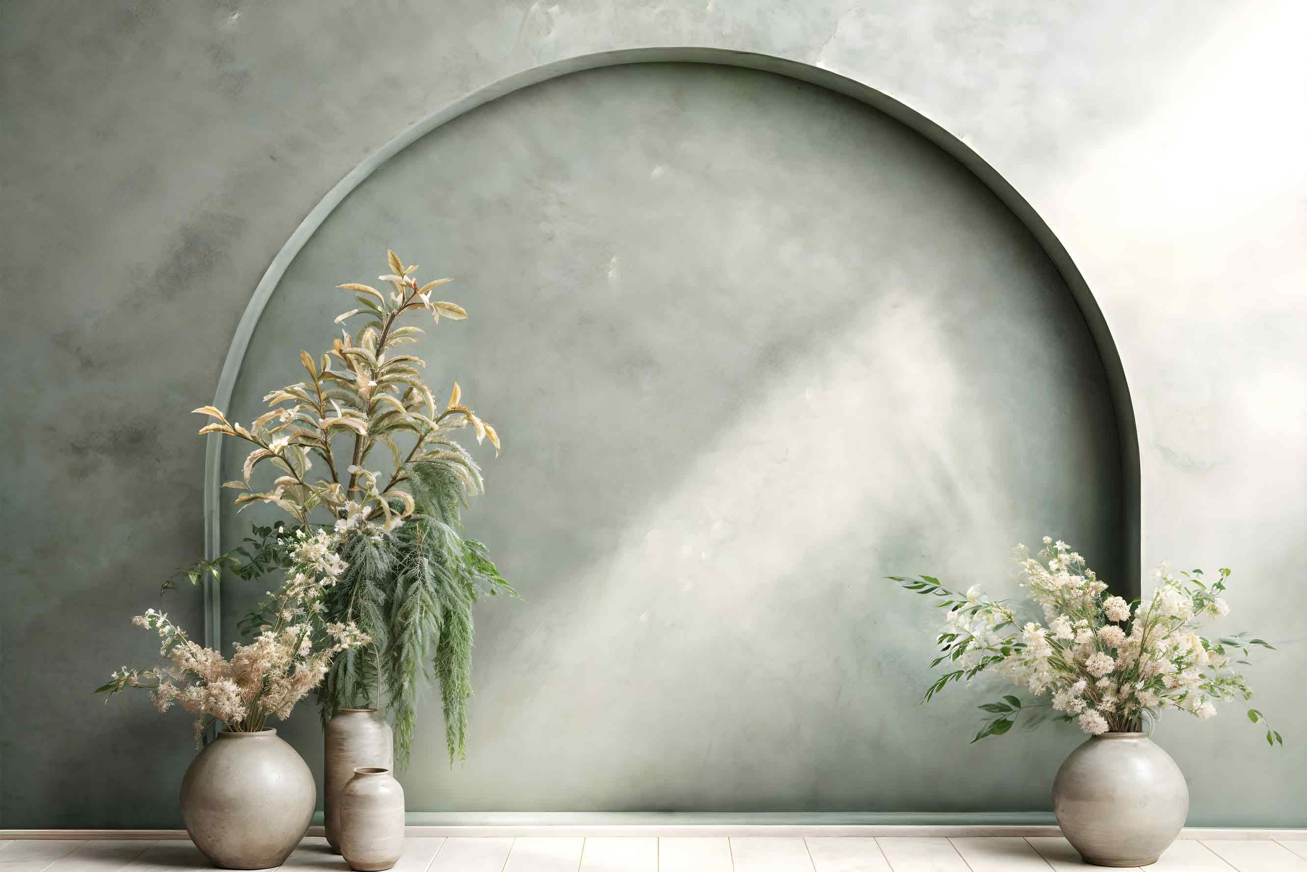 Yeşil Duvar ve vazolu decor- Organizasyon ve Fotoğraf Fonu  - Katlanır Kırışmaz Kumaş - Üç Boyutlu Fotoğraf Fonu - Fabric Backdrop